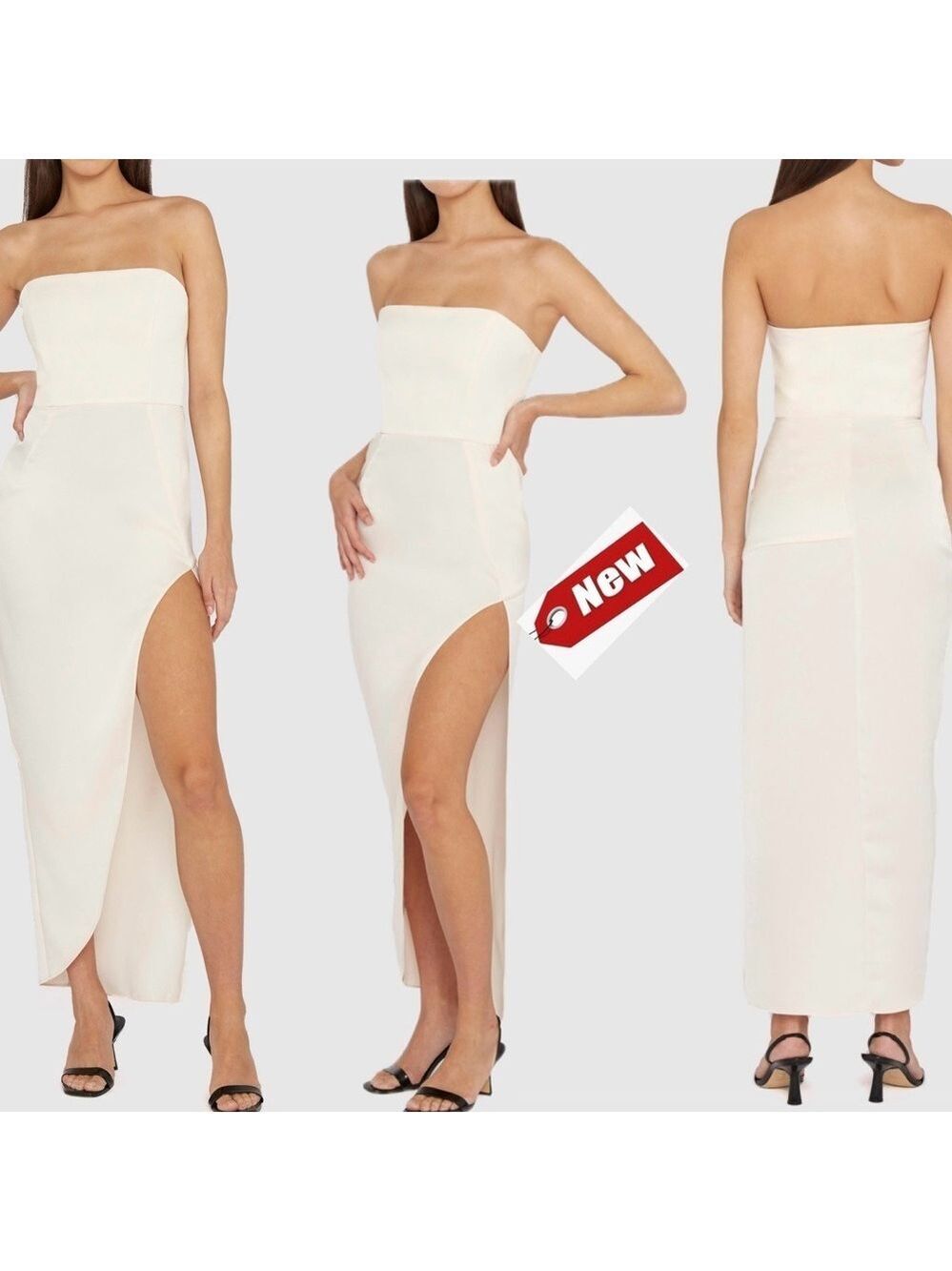 BY JOHNNY. The Lotus Strapless midi Dress light cream slit Sz AU12/US8 NWT